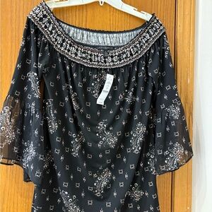 NWT White House Black Market Black Paisley Blouse
